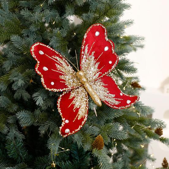 Fabric Glitter Butterfly Ornament Artificial Butterfly Christmas Tree Hanging Decoration for Ceiling Wall Tree Wreath Decor