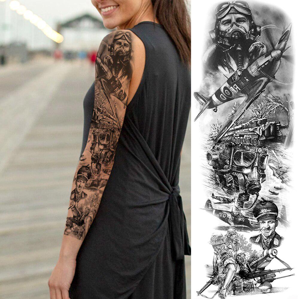 Sketch Compass Rose Flower Temporary Tattoos For Men Women Full Arm Sleeve Fake Tattoo Sticker Decor