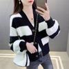 Осень Новый стиль женский полосатый свитер вязаный кардиган пальто женский короткий топ весна и осень