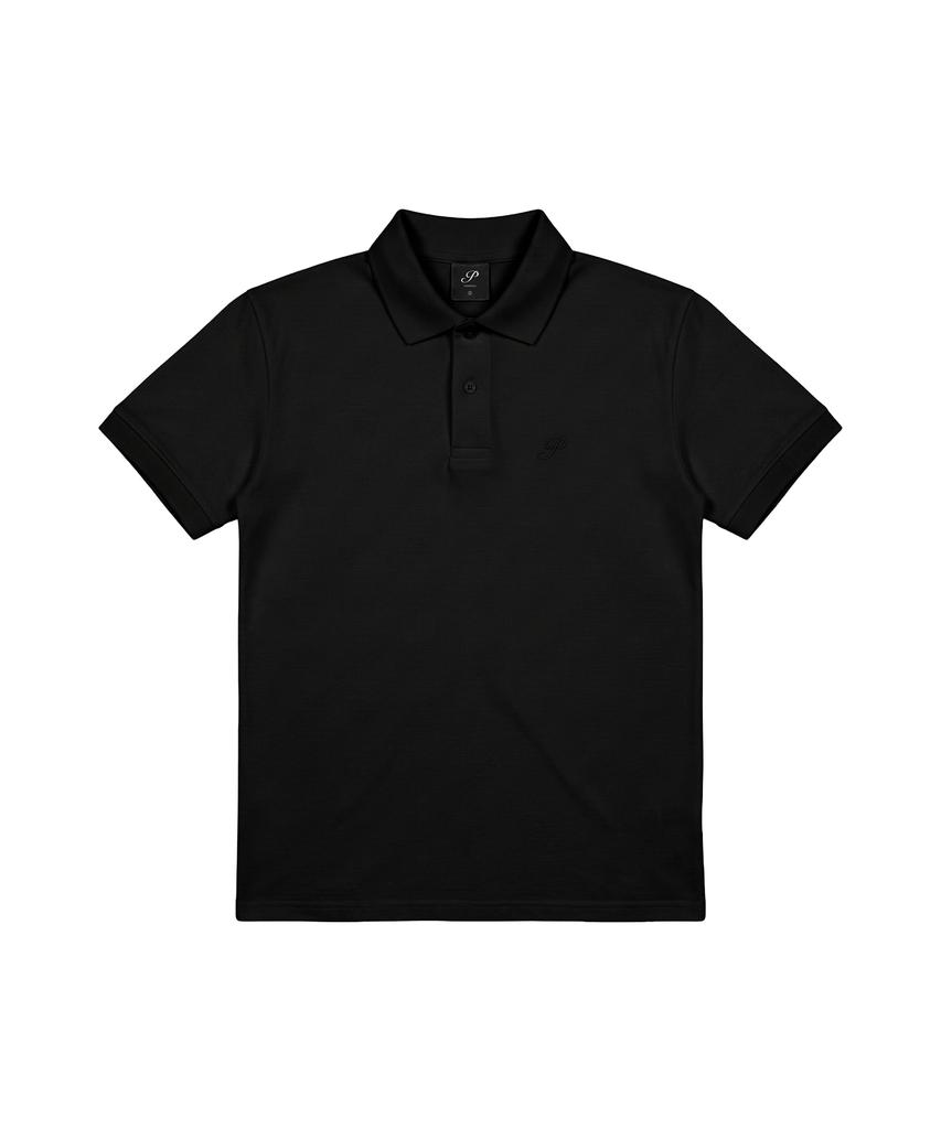 PHERMENON Muscle Fit Lettering Plain Collared T-Shirt - Black