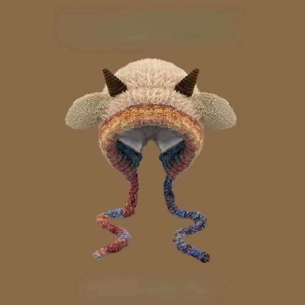 Мультяшная шапка с защитой ушей, мягкая женская пушистая шапка, подарки, шапка-бини из овечьей шерсти, для велоспорта и езды