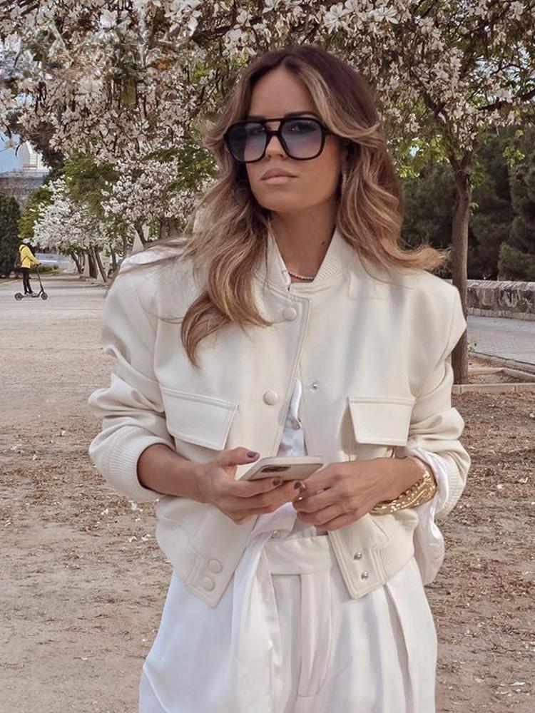 2024 элегантная однотонная уличная куртка женская с длинным рукавом на пуговицах тонкое укороченное пальто женские карманы дизайн повседневные шикарные топы новые