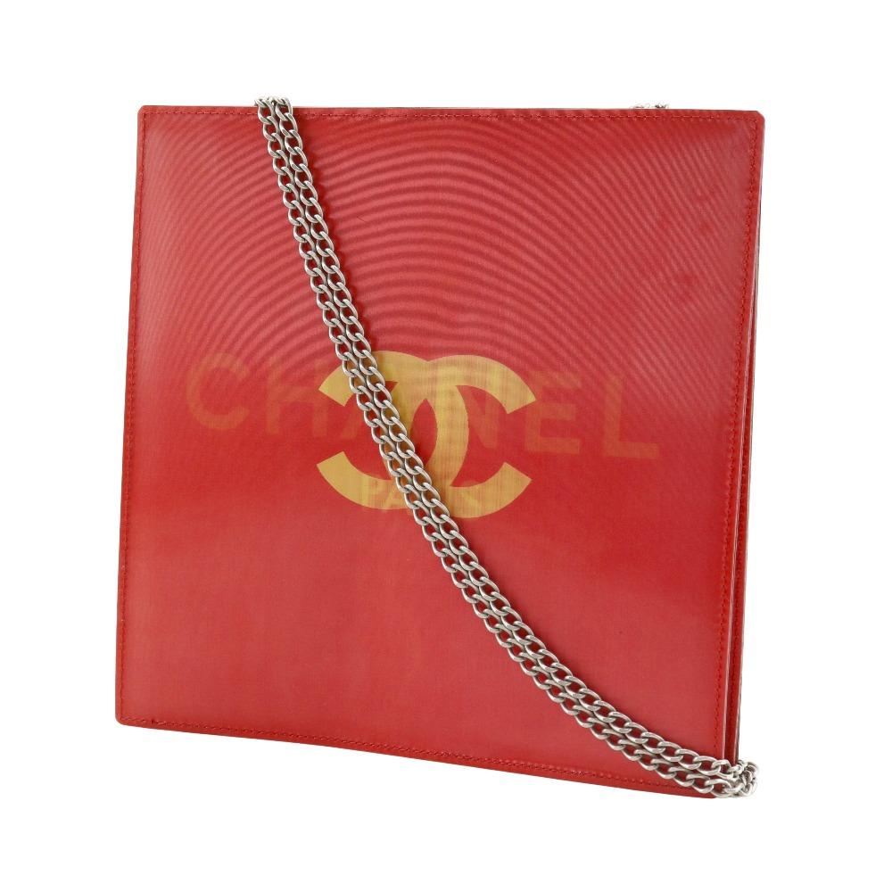CHANEL Hologram Chain Shoulder Shoulder Bag COCO Mark Red Plastics Women Used