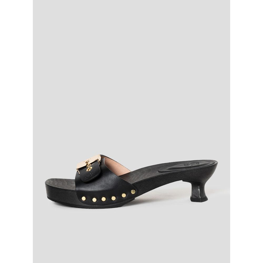 Scholl [Scholl X N21] One-Strap Leather Heel Sandals Black (Hh54K2H145)
