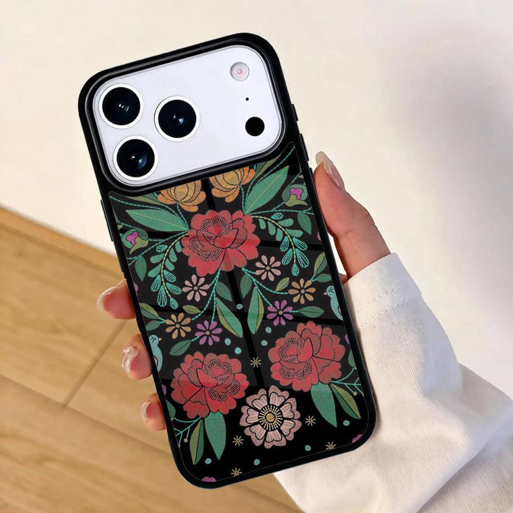 Embroidery Flowers Mobile Phone Case for IPhone 17 AIR 16pro Max 15 14 13 12 11 Bumper Cover