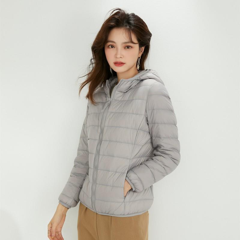 Womens Lightweight Hooded Down Jacket Short Puffer Coat 90% White Duck Fill Slim Fit Winter Outerwear