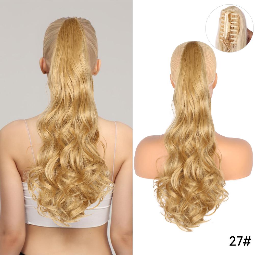 22" Ponytail Extension Claw Long Thick Wavy Curly Jaw Clip In Fake Pony Tails Soft Natural Looking Synthetic Hairpiece For Women