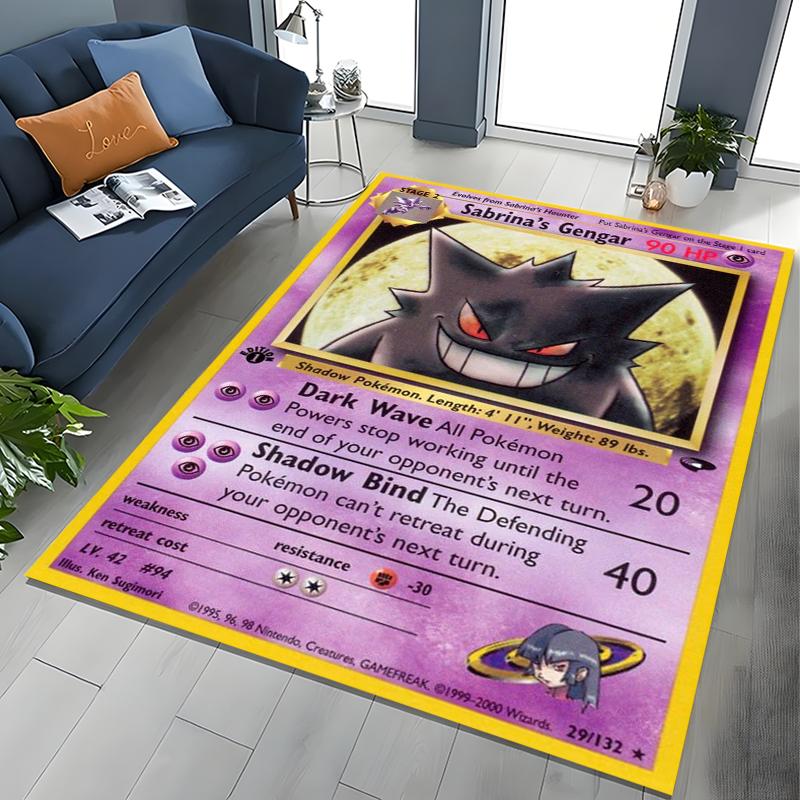 Gengar Pokémon Cards Area Carpet for Living Room Home Decor Sofa Table Kid's Rug Non-slip Chair Lounge Floor Play Mat Potdemiel