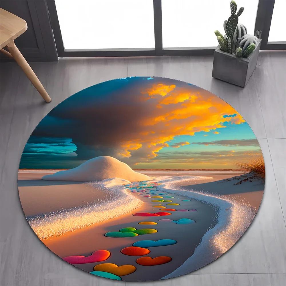 Round Carpet – Beach Stone Design Rug for Bedroom, Living Room Pet Decor Floor Mat