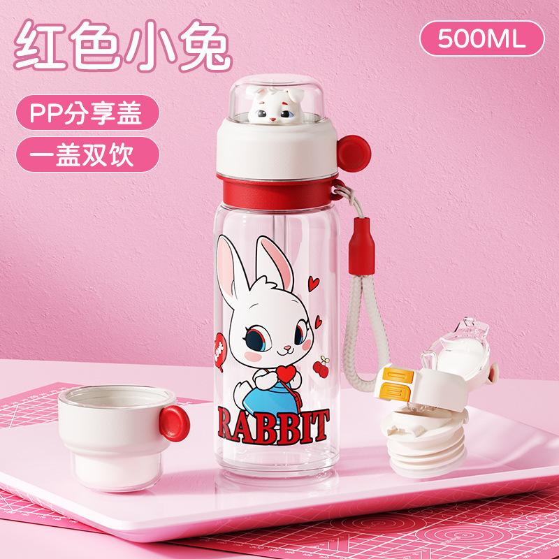 Children's water cup Student large-capacity plastic cup Outdoor portable food grade high temperature resistant straw cup