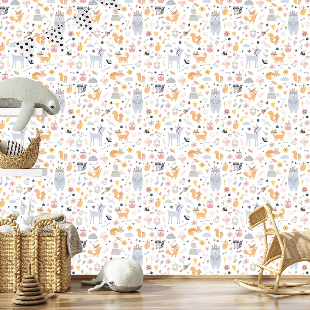 Joyful forest animals wallpaper for living room and bedroom 50x1000