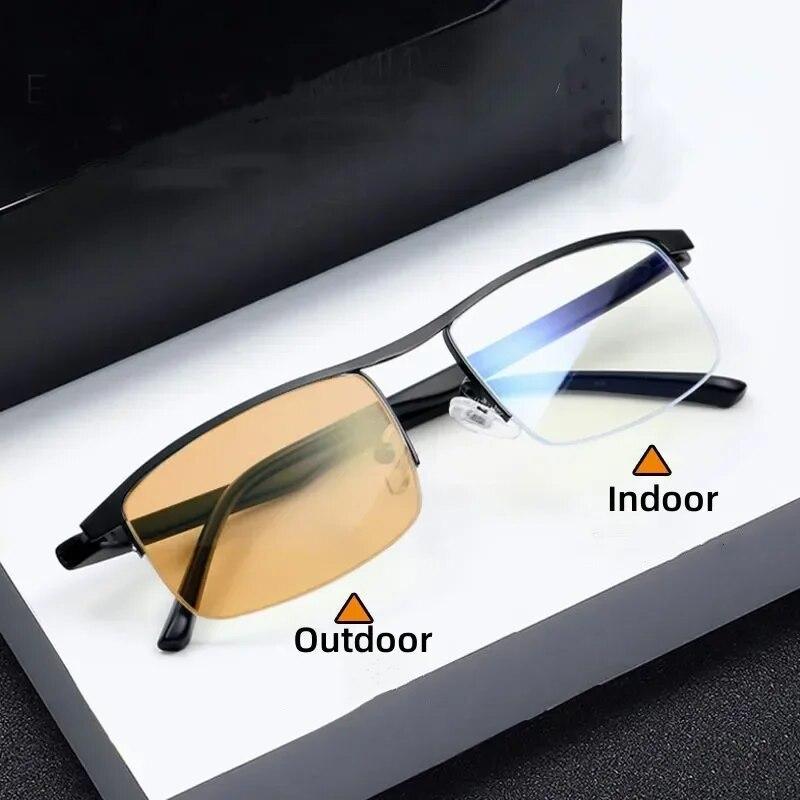 Color Changing Myopia Glasses for Men Anti Blue Light Ultra Light Business Half Frame Men's Glasses Trendy Photochromic Eyewear