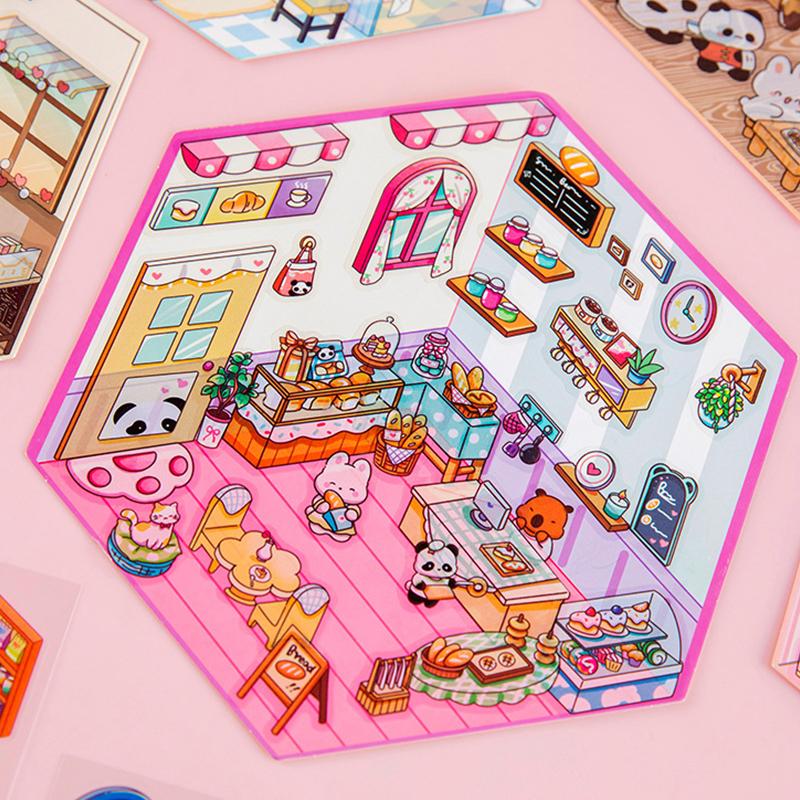 4 Набора Мультяшные Кавайные Миниатюрные Сцены Визуальные Наклейки для Складывания Миниатюрные 3D Наклейки со Сценами Пейзажей Наклейки для Рукоделия