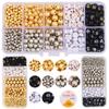 580-700pcs/Box 4/6/8mm DIY Jewelry Beads Kit Gold Rhodium CCB Round Ball Beads Alphabet Letter Beads With Elastic For Bracelet DIY Jewelry Making