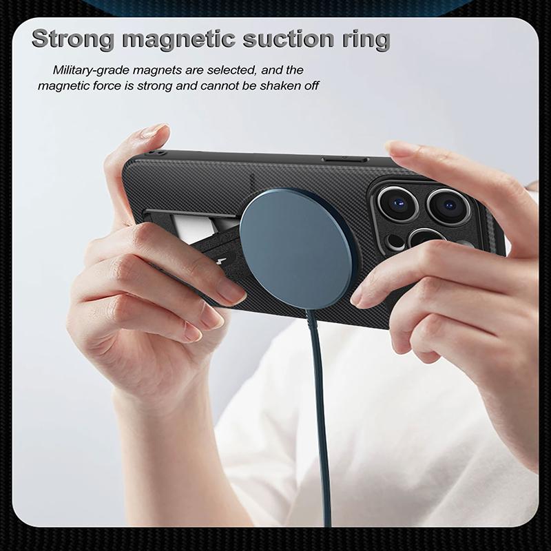 Luxury Carbon Fiber Magnetic Stand Phone Case For Iphone 16 15 14 13 12 11 17 Pro Max 16 Pro 17 Air Silicone Protection Cover