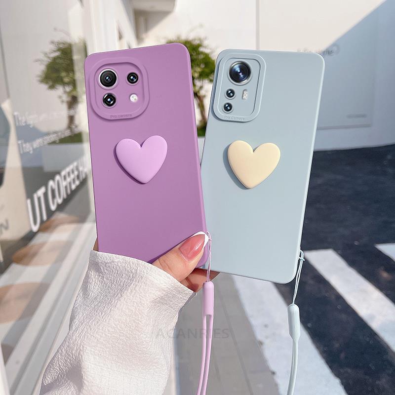 Силиконовый чехол Mi11lite Love Heart Lanyard для Xiaomi Mi 11 Lite 5g Ne 12 12s Pro Mi12lite 10t 11t 11lite Camera Cover POCO X3 X4 M3 M4 Case