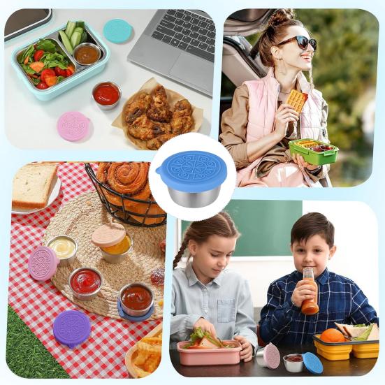 40 мл чашка для соуса из нержавеющей стали, герметичная силиконовая крышка, многоразовый контейнер для ланча, держатель для приправ, не содержащий BPA