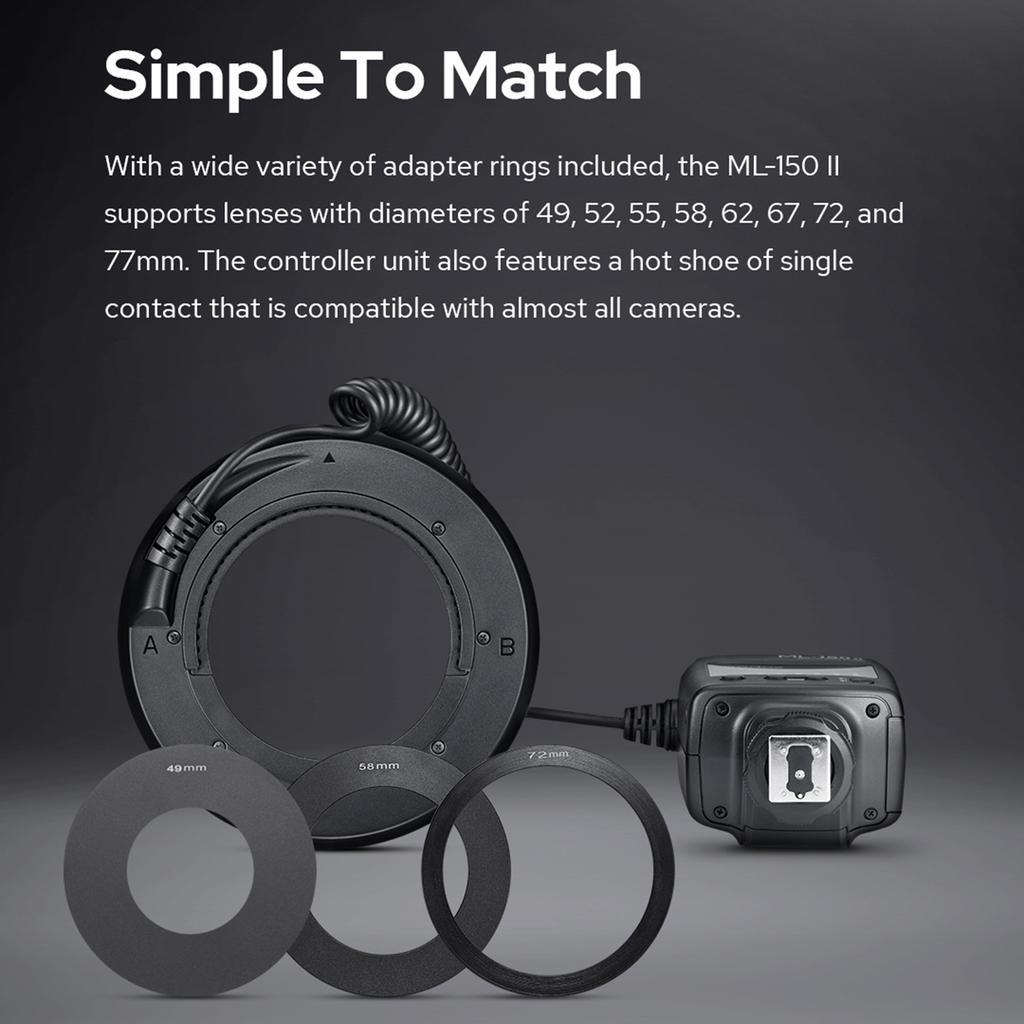 Godox ML-150II Универсальная макрокольцевая вспышка с 11 уровнями регулируемой яркости GN12 Быстрая перезарядка