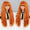 LISI HAIR Orange Color Women Fashion Long Wavy Wig with Bangs Synthetic Fiber Women Daily Wear Cosplay Wavy Wig