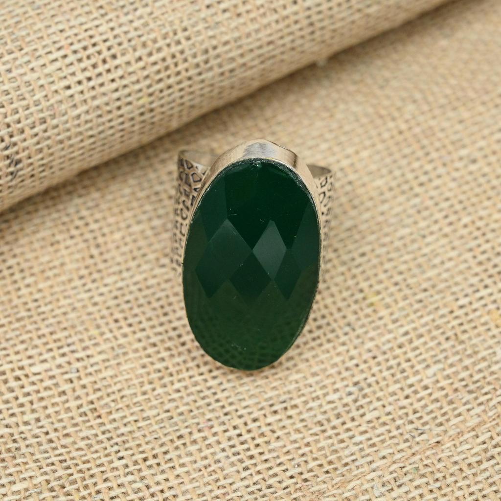 Emerald Gemstone Lab-Created Jewelry Handmade Dainty Ring Engagement Gift For Her