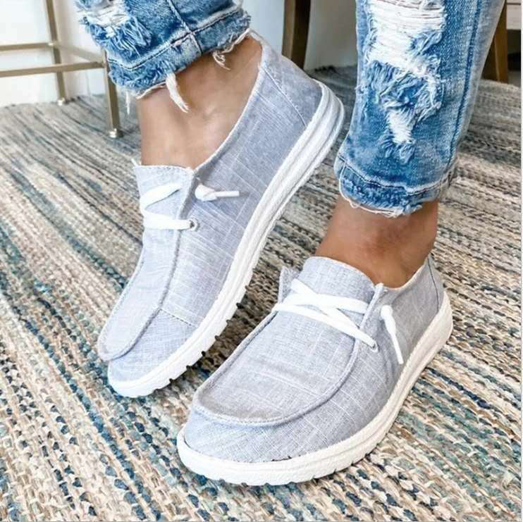 Summer Women's Outdoor Footwear Lace Up Loafer Shoes Casual Canvas Lightweight Slip On Shoes Flat-bottomed Lace-up Loafers for Four Seasons