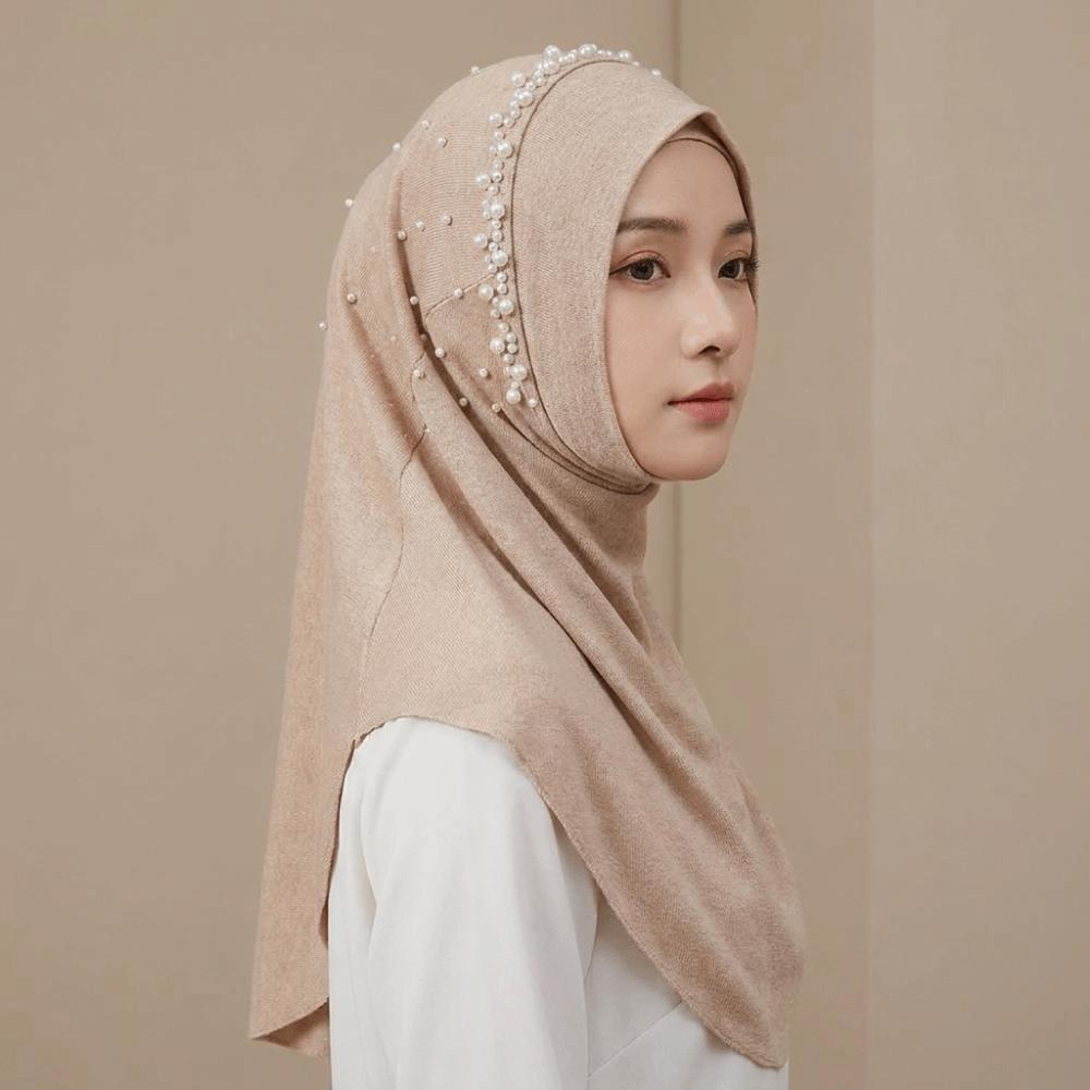 Quick Drying Hijab Scarf Solid Color Sun Protection Headscarf Simple Beads Hijab  School