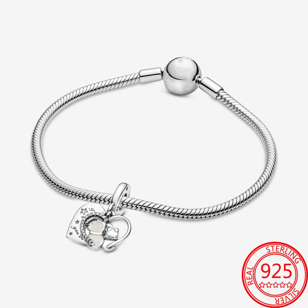 Подлинный 925 стерлингового серебра кулон в виде кошек и сердец, модный браслет в виде змеи, серебряный шарм для женщин, ювелирные изделия в подарок