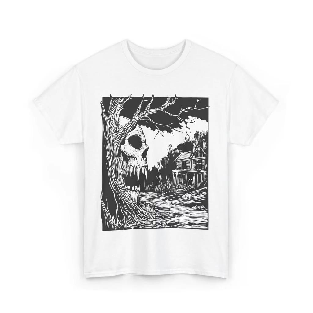 Haunted House Horror TShirt Gothic Forestcore Skull Tee Creepy Skull Illustration Spooky Dark Art Witchy Dark Men Clothing
