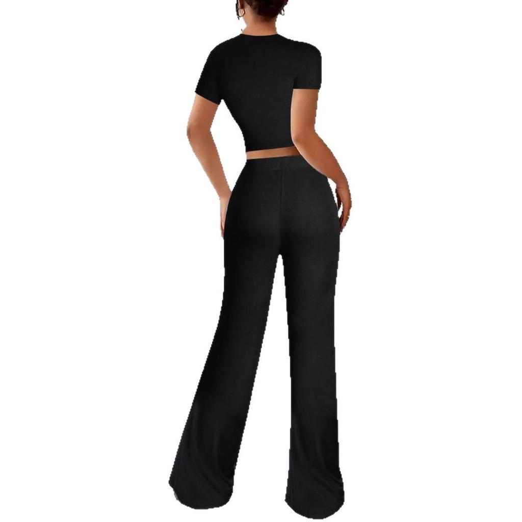 Женские брюки, повседневные, спортивные, узкие, с высокой талией, с короткими рукавами, футболка