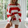 Women Pullover Sweater Wide Striped Color Block Crew Neck Long Sleeve Ribbed Cuffs Oversized Sweater Casual Knitwear