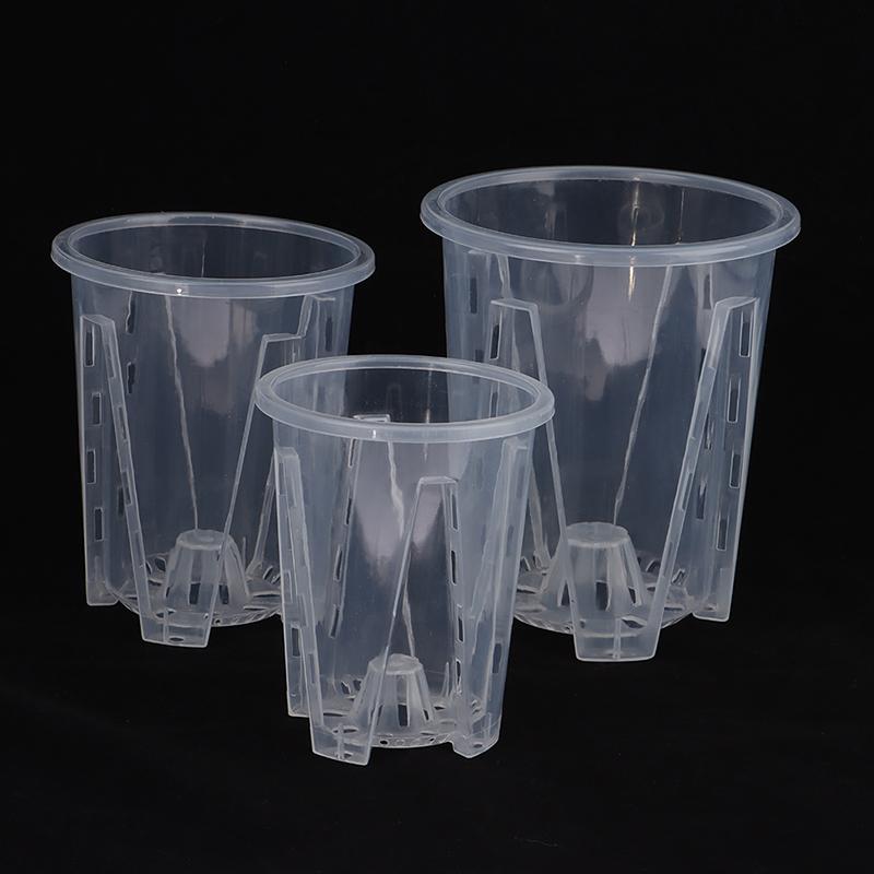 Root Control Transparent Flower Pot With Tray For Phalaenopsis Orchid Planting