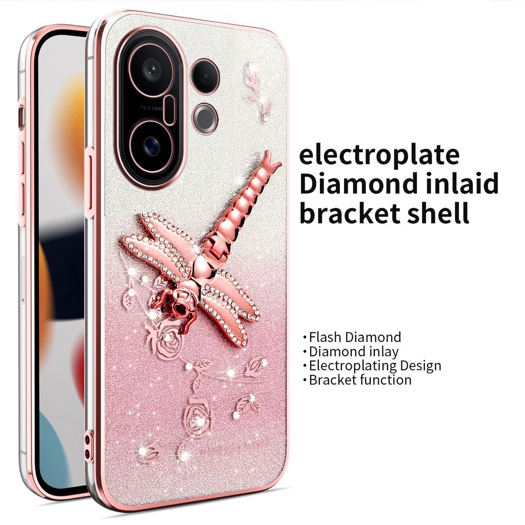 KADEM For vivo S30 Pro mini 5G Case Dragonfly Kickstand TPU Flowers Glitter Phone Cover