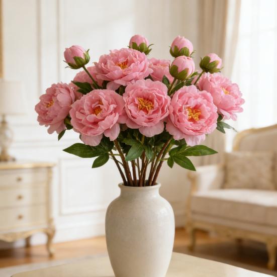 Искусственный Цветок Пиона с Эффектом Реального Прикосновения, Имитация Шелкового Пиона с Длинным Стеблем для Валентинова Дня, Цветочной Композиции, Свадебной Вечеринки, Декора Вазы для Дома и Кухни