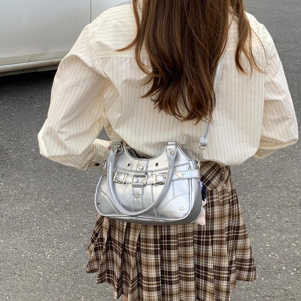 Japanese PU Leather Y2K Spicy Girl Ita Bag - Large Capacity Transparent Badge Crossbody for Students