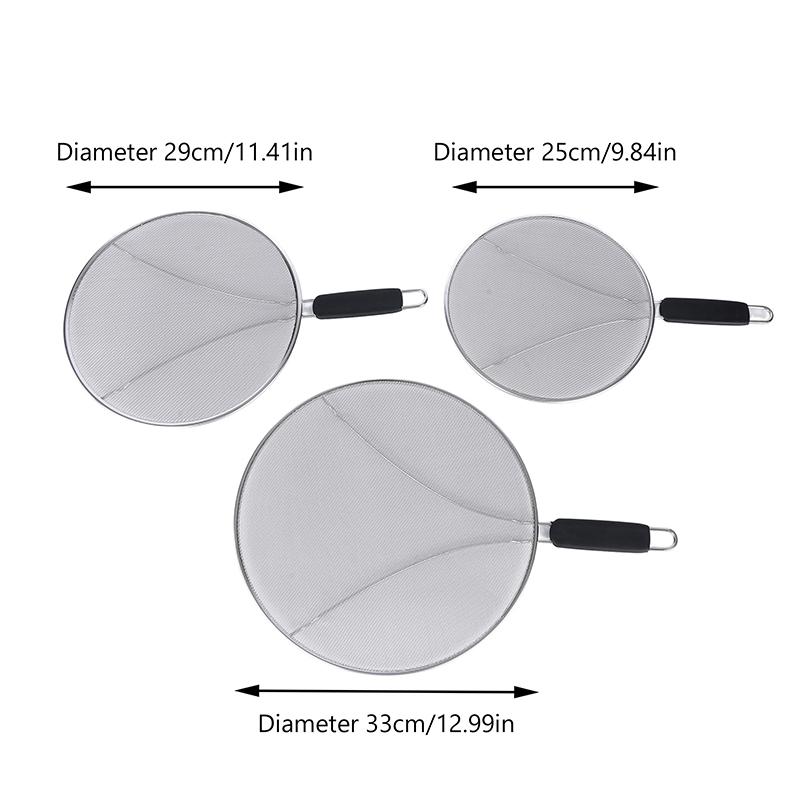 Сетка для защиты от брызг для сковороды - 9,8" 11,4" 13" из нержавеющей стали с мелкой сеткой для защиты от брызг жира с силиконовой ручкой