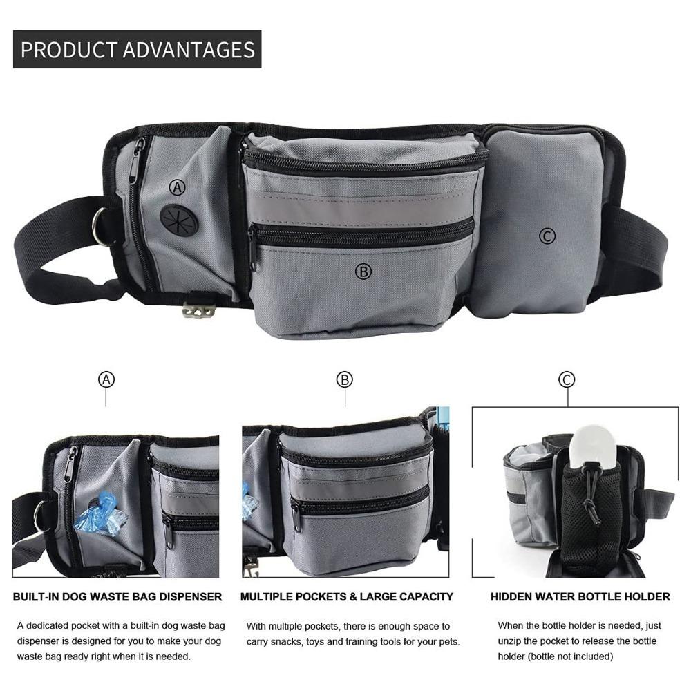 Multi Pockets Dog Food Pouch Grey Pet Food Storage Bag Pet Obedience Training