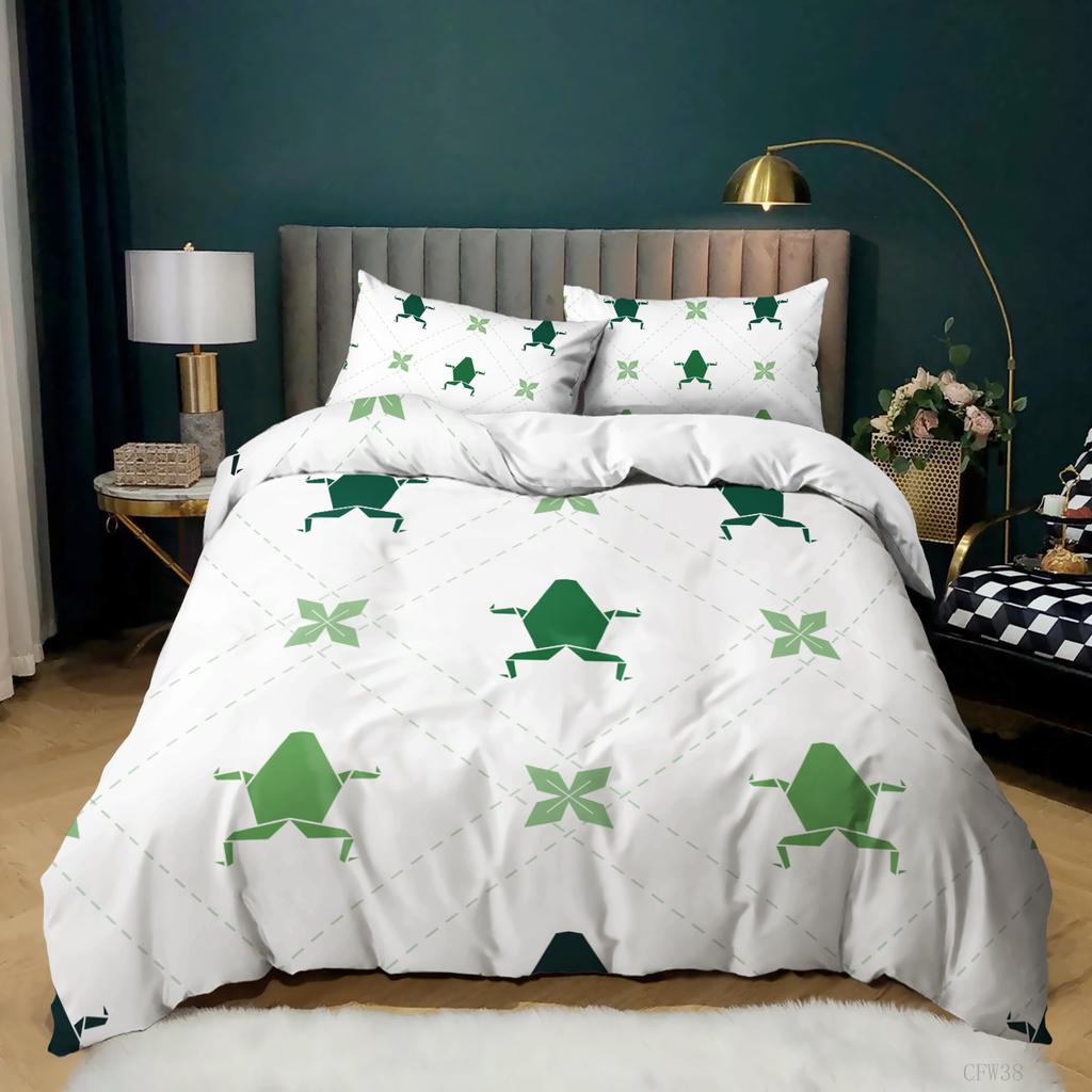 Animal Frogs Duvet Cover Set King Queen Size Green Lovely Cartoon Frog Bedding Set Kids Toad 2/3pcs Polyester Comforter Cover