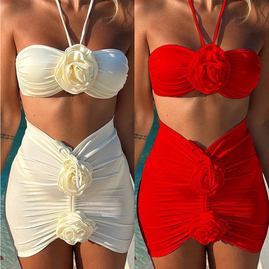 Women's Swimwear Three Piece Bikini High Waist Women's Swimwear Flower Beachwear
