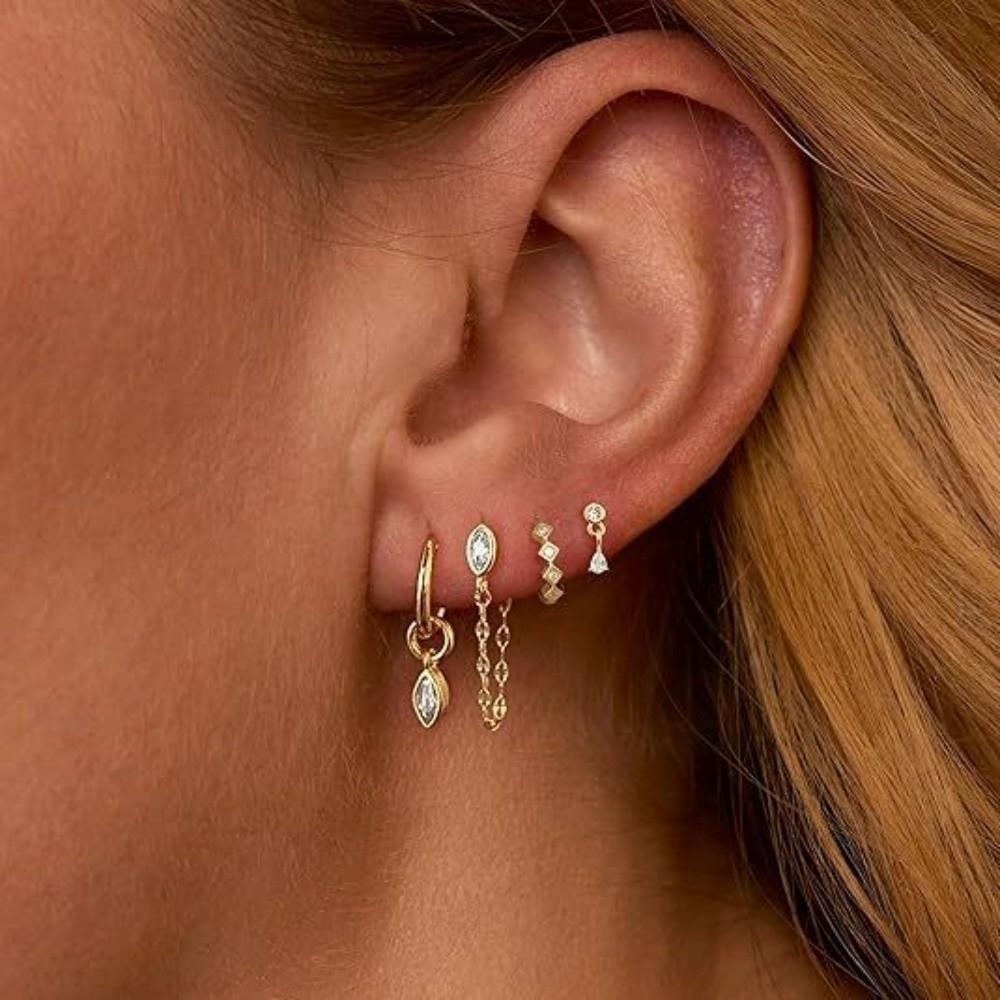 4Pcs/Set Zircon Drop Earrings Set Geometric Hoop Pendant Earrings Set Women Accessories