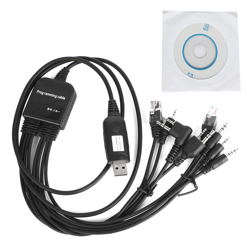 8 in 1 USB Programming Cable For Kenwood For Baofeng For Motorola For Yaesu Walkie Talkie Computer CD Software Two Way CB Radio