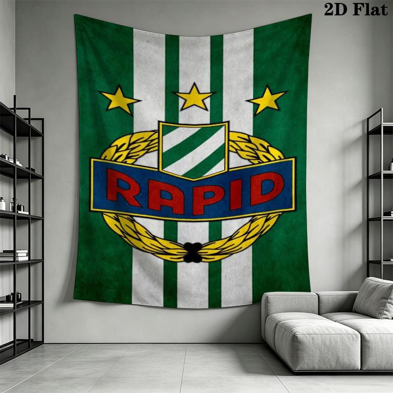 Rapid Vienna FC Tapestry, Football Club Logo Green White Striped Wall Hanging, Sports Team Wall Art Decor