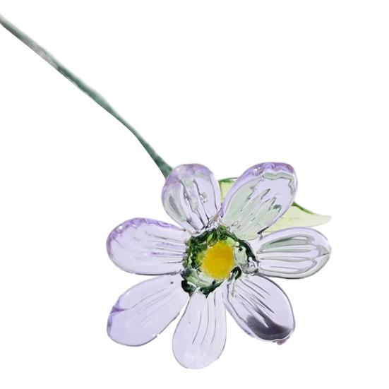 Hand-Blown Glass Flower Decoration with Wire Stem Handmade Colored Glaze Floral Figurine Home Living Room Office Table Flower Vase Ornament