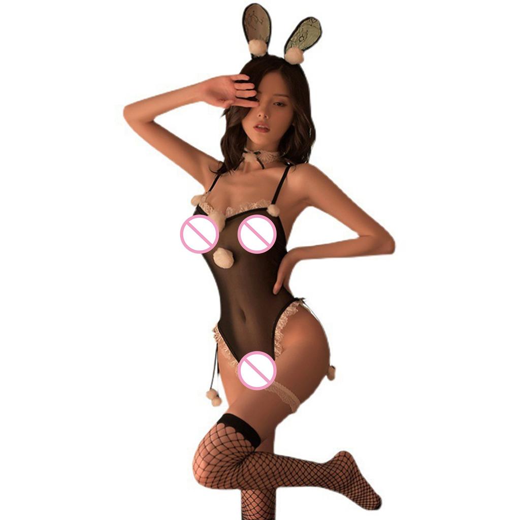 Забавное нижнее белье, сексуальное, с вырезом, кролик, девушка, ролевая игра, набор на бретельках
