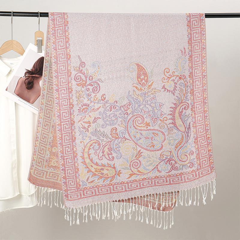 Jacquard Tassel Scarf Imitation Cashmere Soft And Breathable Autumn And Winter Versatile Women'S Shawl Scarf Light Luxury Style