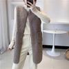 Winter Women Vest Coat Round Neck Loose Mid Length Sleeveless Single-breasted Pockets Cardigan Warm Thick Outwear Waistcoat