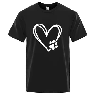 Dog Paw Print Heart Graphic T‑Shirt Pet Lover Casual Short Sleeve Unisex Animal Puppy Cat Owner Streetwear Tee Gift