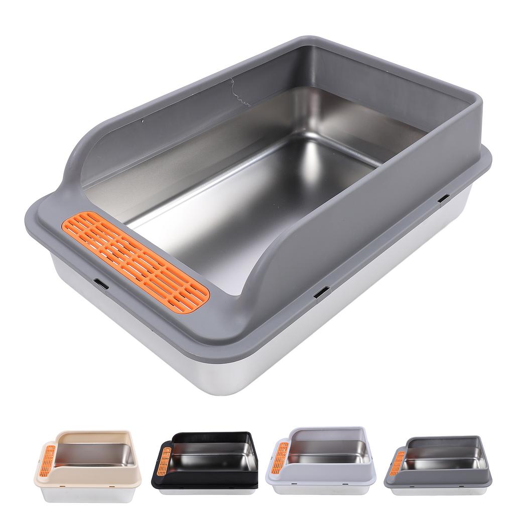 Cat Litter Box Stainless Steel Large Capacity Top Entry Anti Splashing Metal Litter Pan with Leakpro