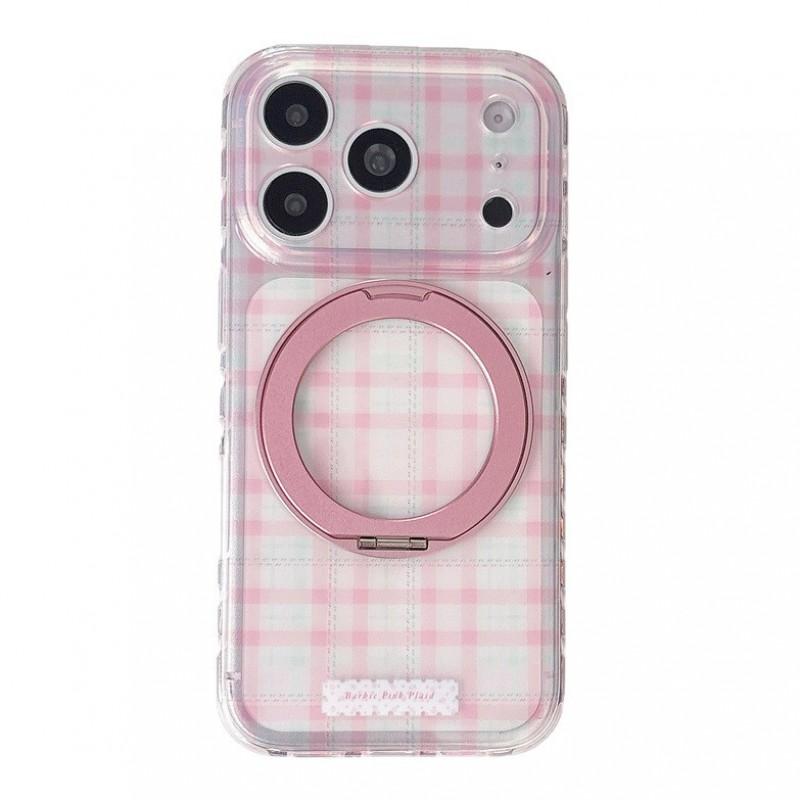 Minimalist Grid Magnetic 360 Rotating Phone Stand Case IPhone 17 16 Pro Max 15 Soft Silicone Cover