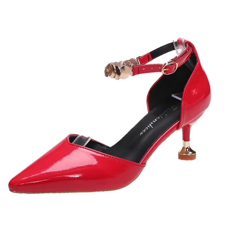 Женская обувь 2024 года, новые женские туфли на высоком каблуке с пряжкой и ремешком, модные цветные туфли для офиса и карьеры, сексуальные туфли с острым носком для женщин