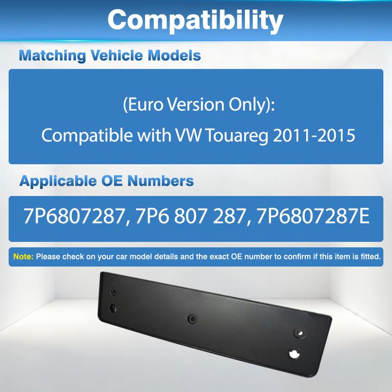 For VW Touareg 2011 2012 2013 2014 2015 Euro Version Only Car Front License Plate Bracket Plastic 7P6807287 7P6807287E